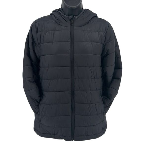 Xersion Puffer Jacket Youth SZ L(14/16) Black Hooded Zip Up Softshell Outerwear - Picture 3 of 6